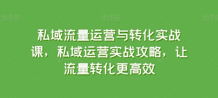 
          私域流量运营与转化实战课，私域运营实战攻略，让流量转化更高效 - Featured image
        