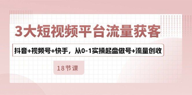 
          3大短视频平台流量获客，抖音+视频号+快手，从0-1实操起盘做号+流量创收 - Featured image
        