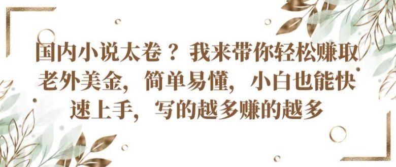 
          国内小说太卷 ?带你轻松赚取老外美金，简单易懂，小白也能快速上手，写的越多赚的越多 - Featured image
        