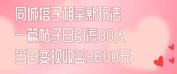 
          同城搭子相亲新玩法一篇帖子引流80人当日变现3600元(项目教程+实操教程)【揭秘】 - Featured image
        