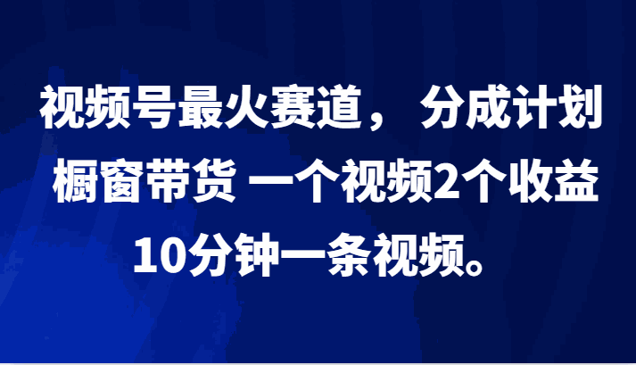 
          视频号最火赛道， 分成计划， 橱窗带货，一个视频2个收益，10分钟一条视频。 - Featured image
        
