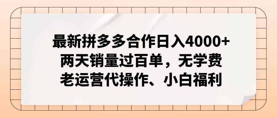 
          （12869期）拼多多最新合作日入4000+两天销量过百单，无学费、老运营代操作、小白福利 - Featured image
        