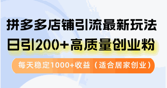 
          （12893期）拼多多店铺引流最新玩法，日引200+高质量创业粉，每天稳定1000+收益（… - Featured image
        