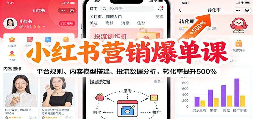 
          小红书营销爆单课：平台规则、内容模型搭建、投流数据分析，转化率提升500% - Featured image
        