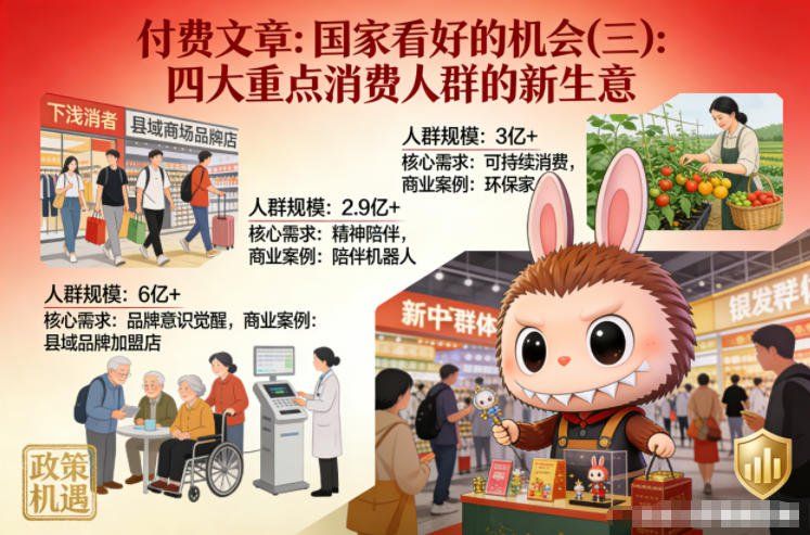 
          付费文章：国家看好的机会(三)：四大重点消 费人群的新生意 - Featured image
        
