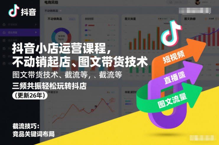 
          抖音小店运营课程，不动销起店、图文带货技术、截流等，三频共振轻松玩转抖店(更新26年) - Featured image
        