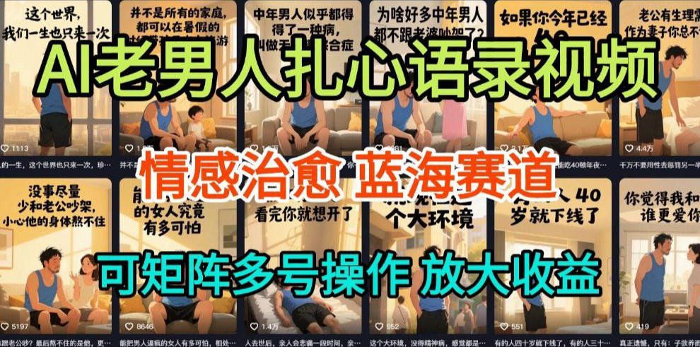 
          AI制作老男人扎心语录，5分钟一条，操作简单，流量非常大，保姆级教程 - Featured image
        
