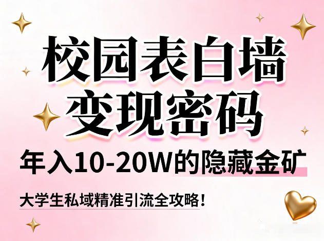 
          校园表白墙变现密码，年入10-20W的隐藏金矿，大学生私域精准引流全攻略！ - Featured image
        