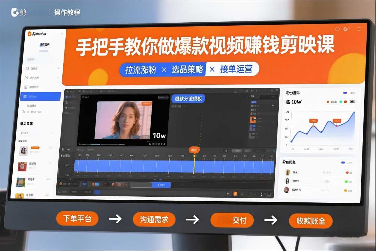
          手把手教你做爆款视频赚钱剪映课，手把手教学拉流涨粉、选品策略和接单运营（更新2026） - Featured image
        