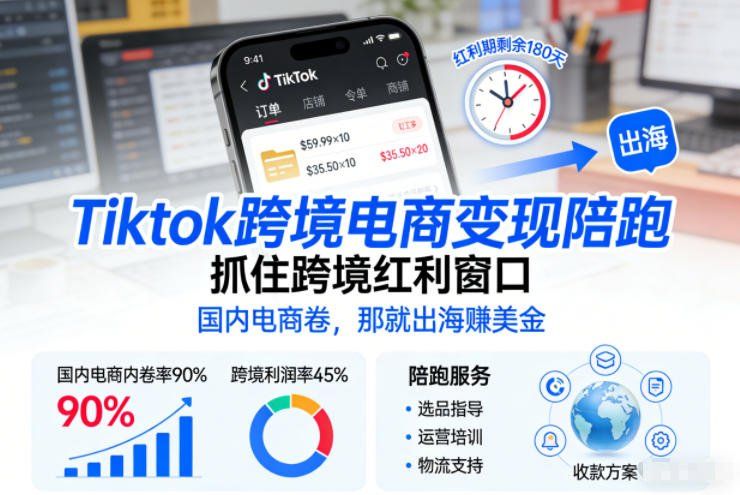 
          Tiktok跨境电商变现陪跑，抓住跨境红利窗口，国内电商卷，那就出海賺美金 - Featured image
        