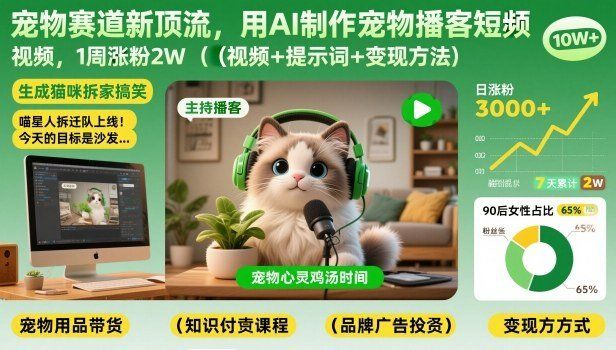 
          宠物赛道新顶流，用AI制作宠物播客短视频，1周涨粉2W（视频+提示词+变现方法） - Featured image
        