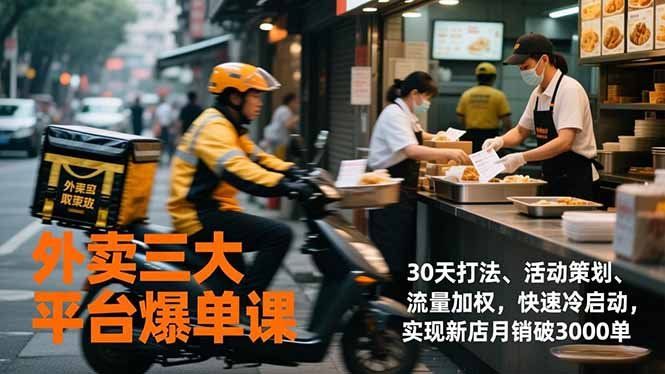 
          外卖三大平台爆单课，30天打法、活动策划、流量加权，快速冷启动，实现新店月销破3000单 - Featured image
        