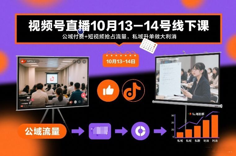 
          视频号直播10月13-14号线下课，公域付费+短视频抢占流量，私域升单做大利消 - Featured image
        