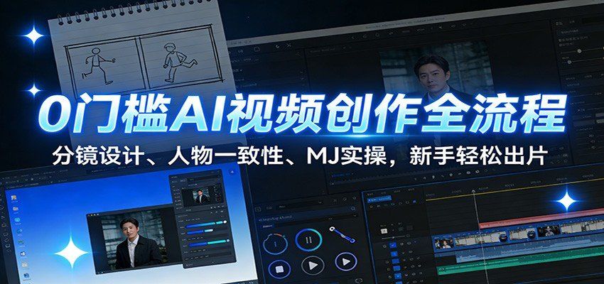 
          0门槛AI视频创作全流程：分镜设计、人物一致性、MJ实操，新手轻松出片 - Featured image
        
