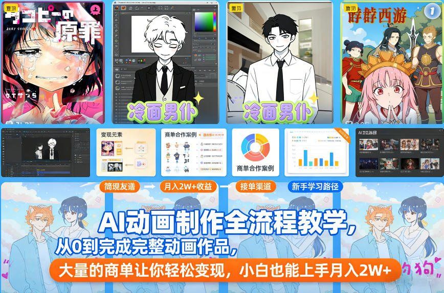 
          AI动画制作全流程教学，从0到完成完整动画作品，大量的商单让你轻松变现，小白也能上手月入2W+ - Featured image
        