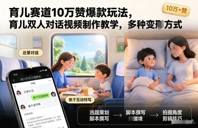 
          育儿赛道10万赞爆款玩法，育儿双人对话视频制作教学，多种变现方式 - Featured image
        