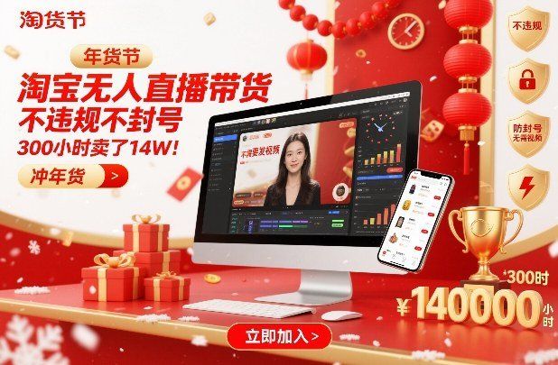 
          淘宝无人直播带货，不违规不封号，不需要发视频，300小时卖了14W！冲年货节【揭秘】 - Featured image
        