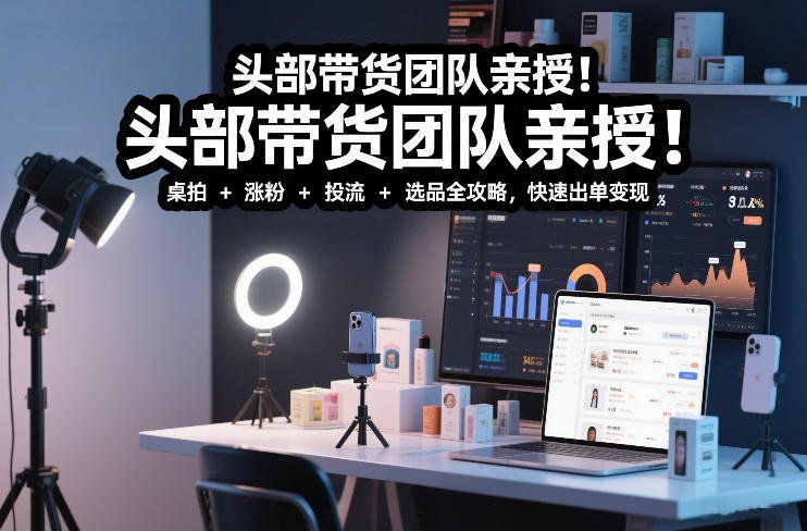
          头部带货团队亲授！专业短视频实拍带货课：桌拍+涨粉+投流+选品全攻略，快速出单变现，月入2w+ - Featured image
        