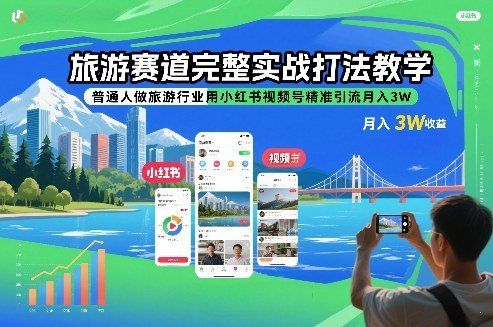 
          旅游赛道完整实战打法教学，普通人做旅游行业用小红书视频号精准引流月入3W - Featured image
        