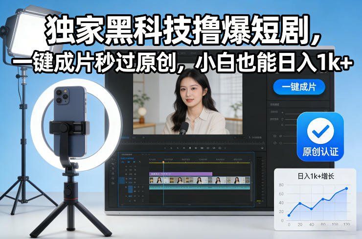 
          独家黑科技撸爆短剧，一键成片秒过原创，小白也能日入1k+【揭秘】 - Featured image
        
