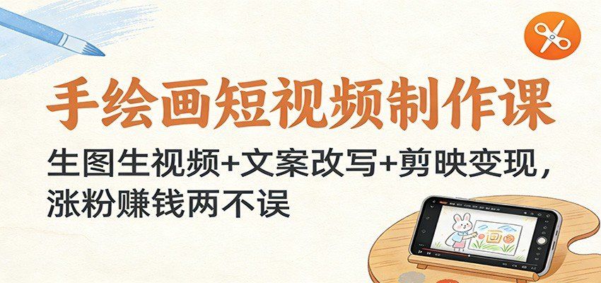 
          手绘画短视频制作课：生图生视频+文案改写+剪映变现，涨粉赚钱两不误 - Featured image
        