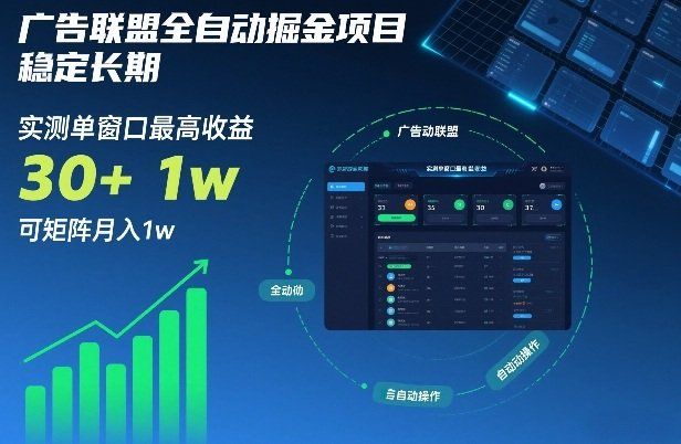
          广告联盟全自动掘金项目，稳定长期，实测单窗口最高收益30+，可矩阵月入1w+【揭秘】 - Featured image
        