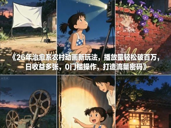 
          26年治愈系农村动画新玩法，播放量轻松破百万，日收益多张，0门槛操作，打造流量密码 - Featured image
        