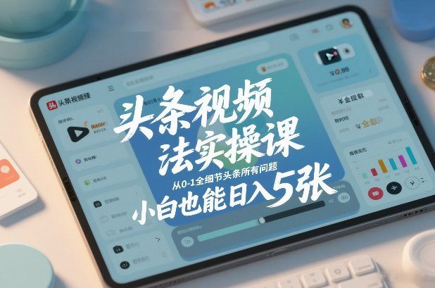
          头条视频玩法实操课，从0-1全细节头条所有问题，小白也能日入5张 - Featured image
        