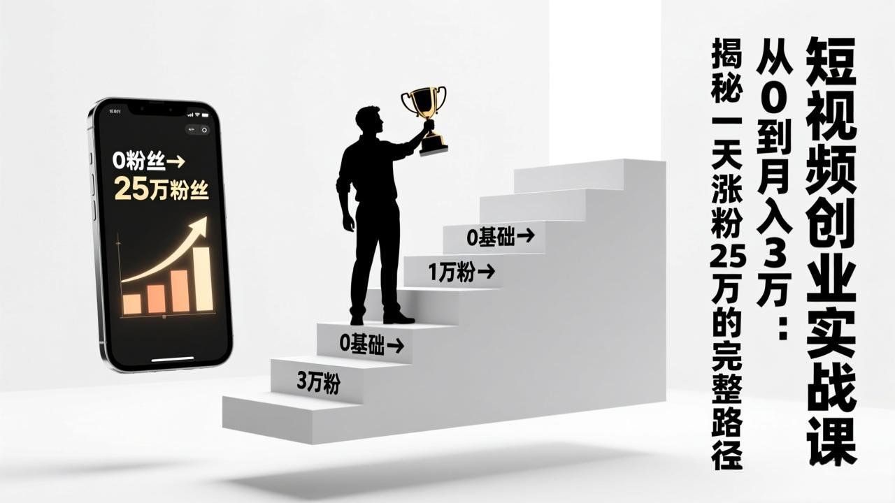 
          短视频创业实战课：从0到月入3万：揭秘一天涨粉25万的完整路径 - Featured image
        