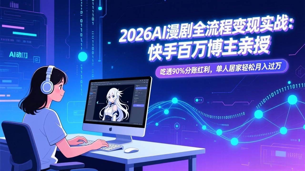 
          2026AI漫剧全流程变现实战：快手百万博主亲授，吃透90%分账红利，单人居家轻松月入过万 - Featured image
        