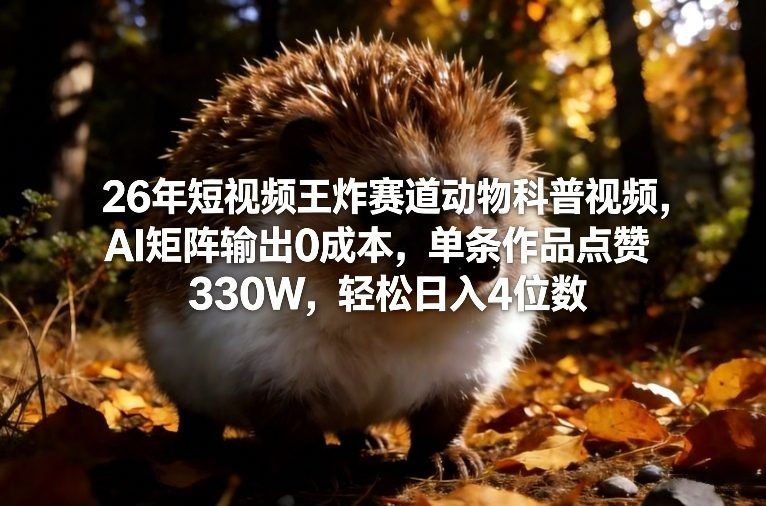 
          26年短视频王炸赛道动物科普视频，AI矩阵输出0成本，单条作品点赞330W，轻松日入4位数 - Featured image
        