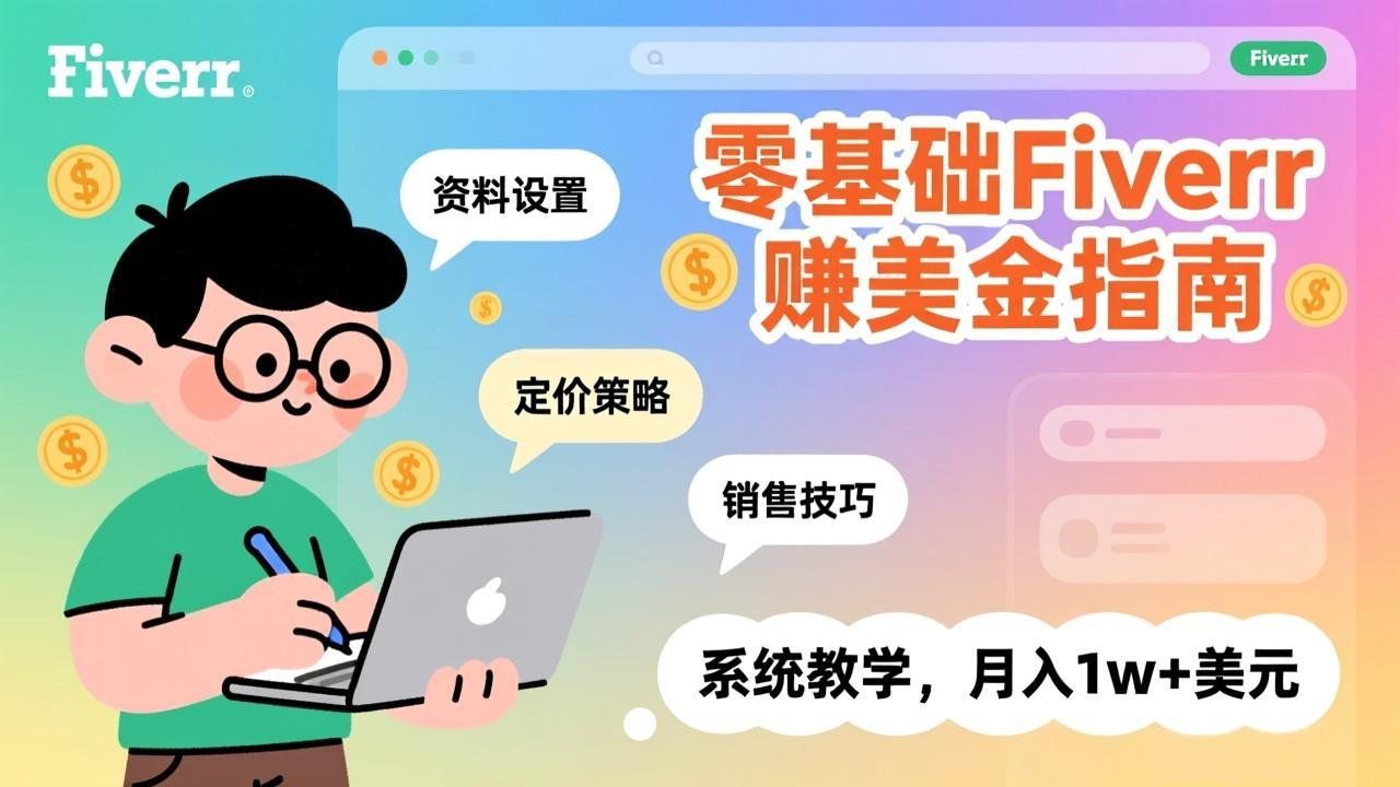 
          零基础Fiverr赚美金指南，涵盖资料设置、定价策略、销售技巧，系统教学，月入1w+美元 - Featured image
        