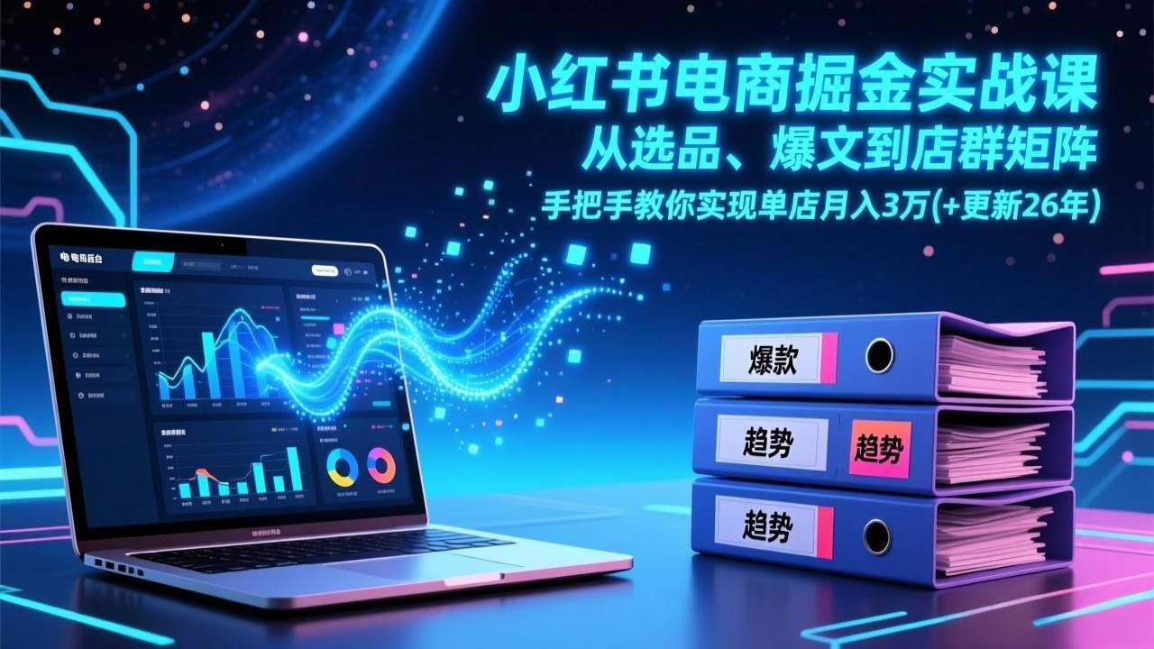 
          小红书电商掘金实战课，从选品、爆文到店群矩阵，手把手教你实现单店月入3万+(更新26年 - Featured image
        