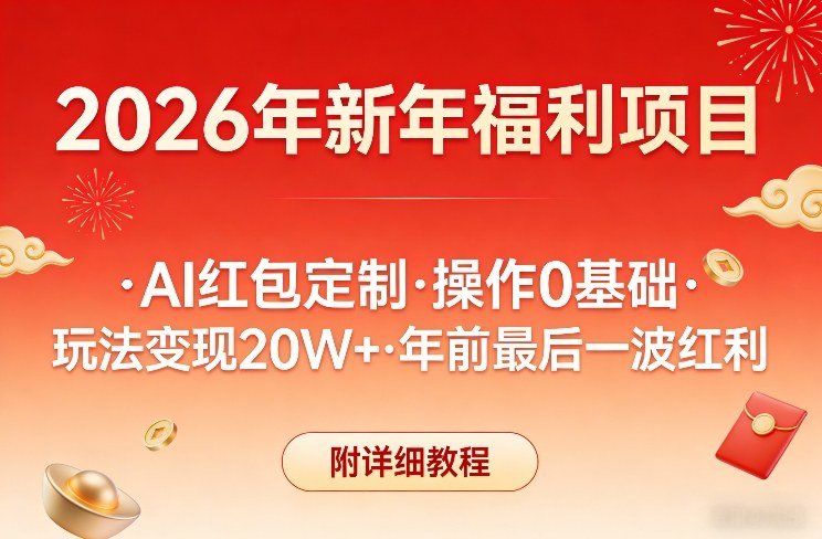 
          新年福利项目，AI红包定制，操作0基础，玩法变现20W+年前最后一波红利，附详细教程 - Featured image
        