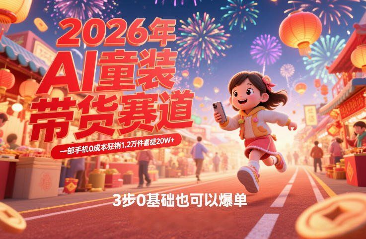 
          AI童装新春带货赛道，一部手机0成本狂销1.2万件喜提20W+，3步0基础也可以爆单 - Featured image
        