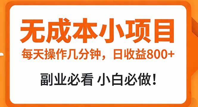 
          无成本小项目 每天操作几分钟，真实日收益800+ 副业必看 小白必做！ - Featured image
        