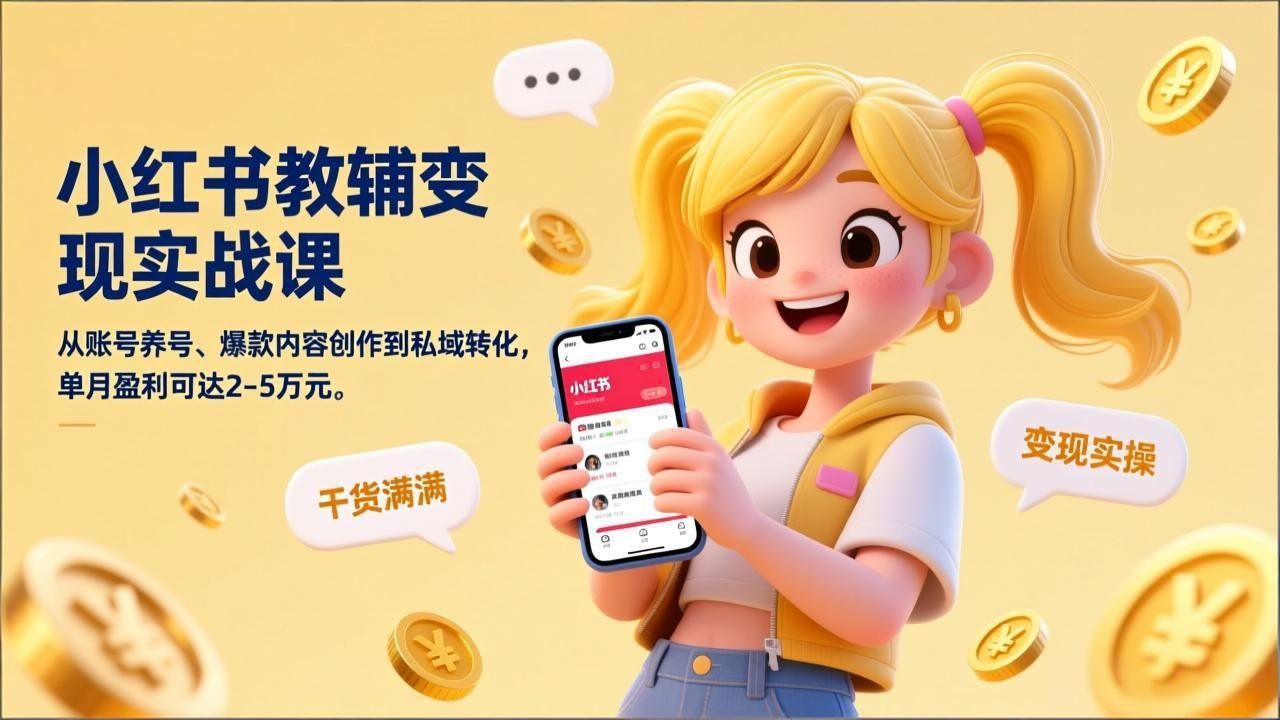 
          小红书教辅变现实战课，从账号养号、爆款内容创作到私域转化，单月盈利可达2-5万元 - Featured image
        