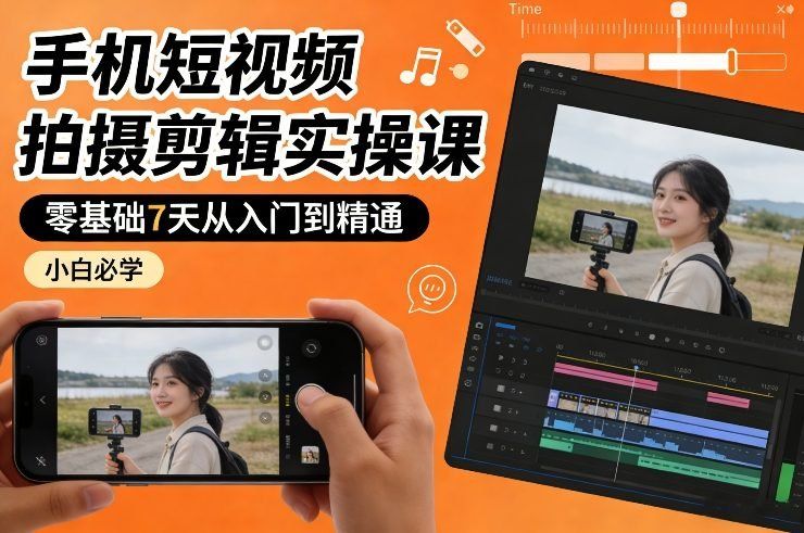 
          手机短视频拍摄剪辑实操课，零基础7天从入门到精通，小白必学 - Featured image
        
