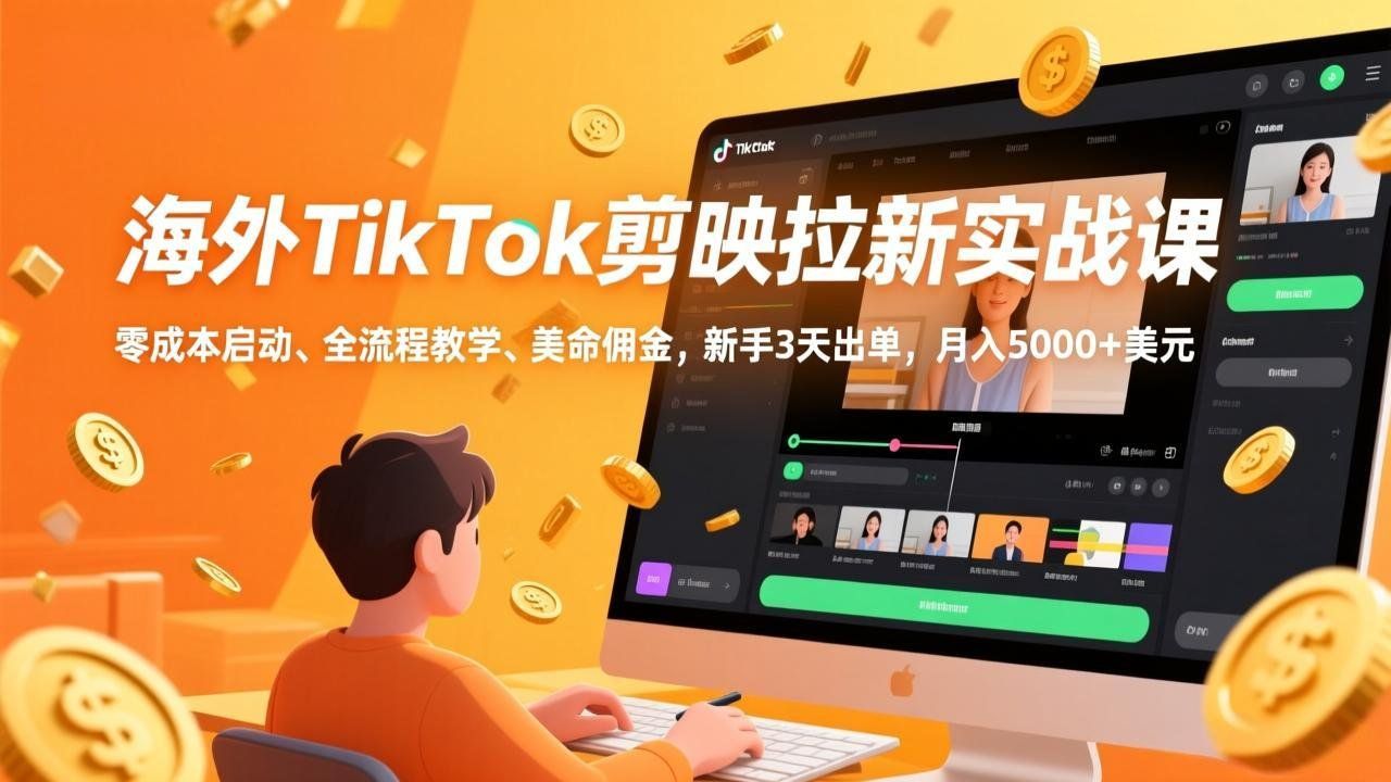 
          海外TikTok剪映拉新实战课，零成本启动、全流程教学、美金佣金，新手3天出单，月入5000+美元 - Featured image
        