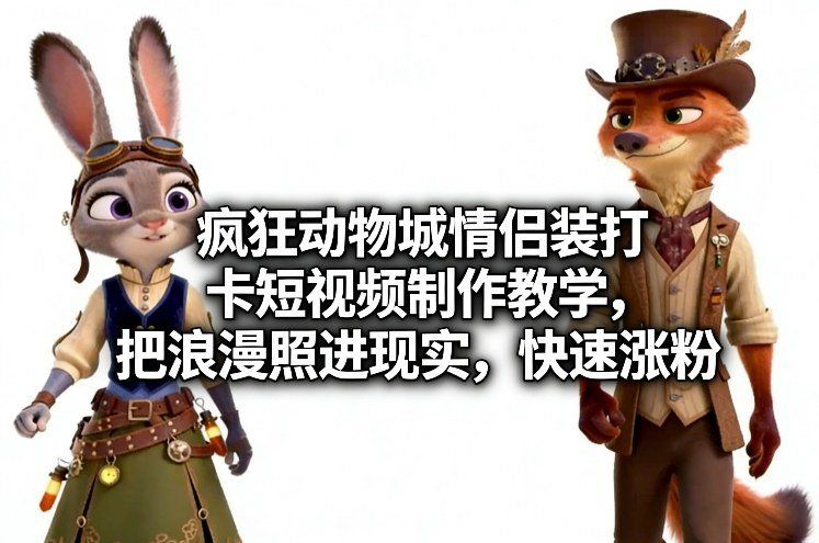 
          疯狂动物城情侣装打卡短视频制作教学，把浪漫照进现实，快速涨粉 - Featured image
        