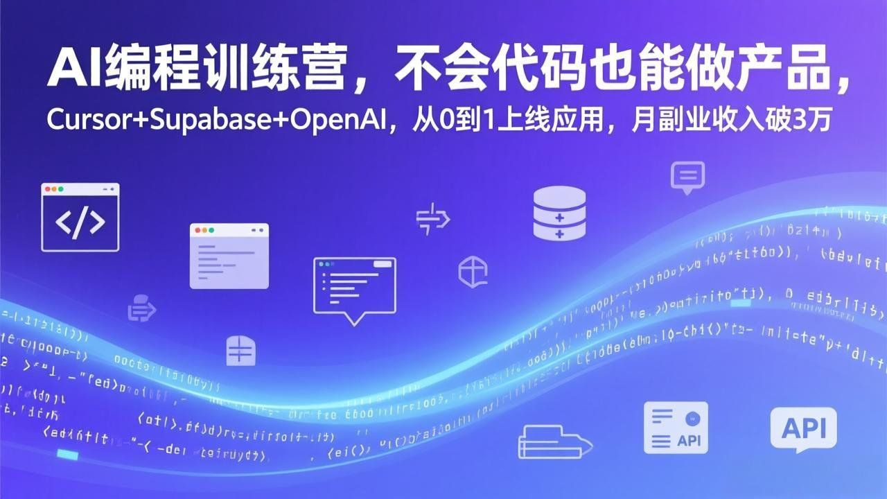 
          AI编程训练营，不会代码也能做产品，Cursor+Supabase+OpenAI，从0到1上线应用，月副业收入破3万 - Featured image
        
