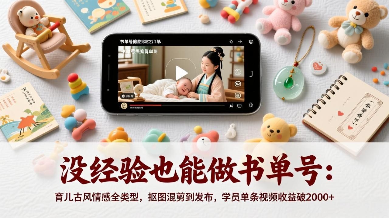 
          没经验也能做书单号：育儿古风情感全类型，抠图混剪到发布，学员单条视频收益破2000+ - Featured image
        