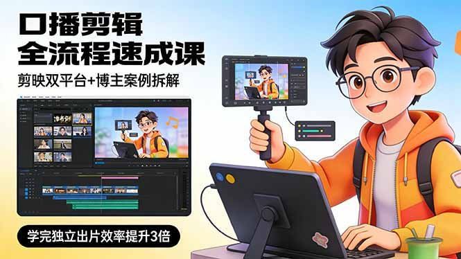 
          口播剪辑全流程速成课，剪映双平台+博主案例拆解，学完独立出片效率提升3倍 - Featured image
        