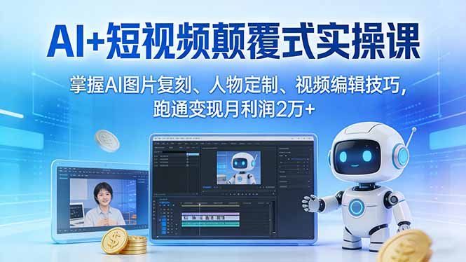 
          AI+短视频颠覆式实操课：掌握AI图片复刻、人物定制、视频编辑技巧，跑通变现月利润2万+ - Featured image
        