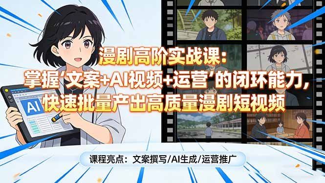 
          漫剧高阶实战课：掌握“文案+AI视频+运营”的闭环能力，快速批量产出高质量漫剧短视频 - Featured image
        