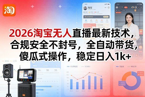 
          2026淘宝无人直播最新技术，合规安全不封号，全自动带货，傻瓜式操作，稳定日入1k+【揭秘】 - Featured image
        