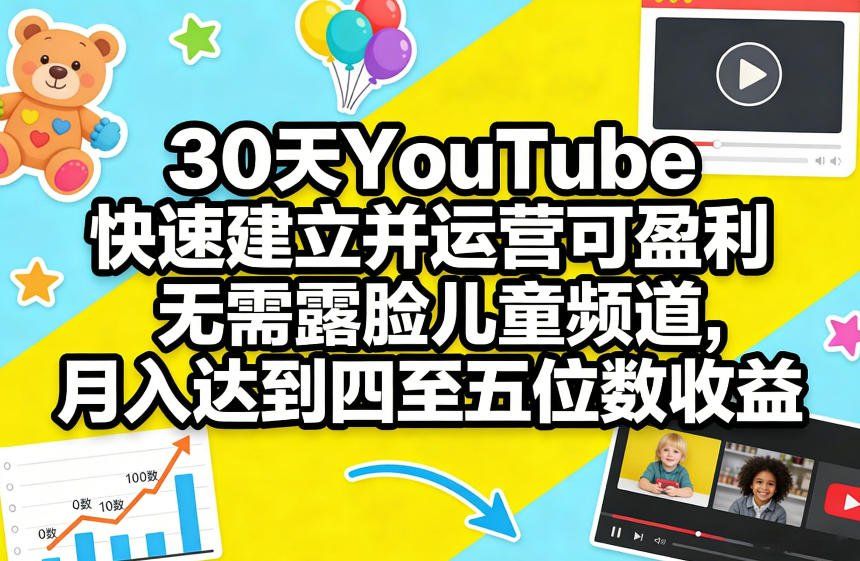 
          30天YouTube快速建立并运营可盈利无需露脸儿童频道，月入达到四至五位数收益 - Featured image
        