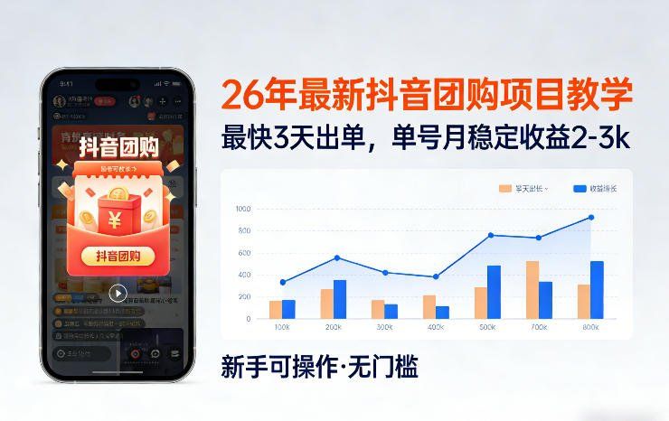
          26年最新抖音团购项目教学，0门槛，最快3天出单，单号月稳定收益2-3k - Featured image
        