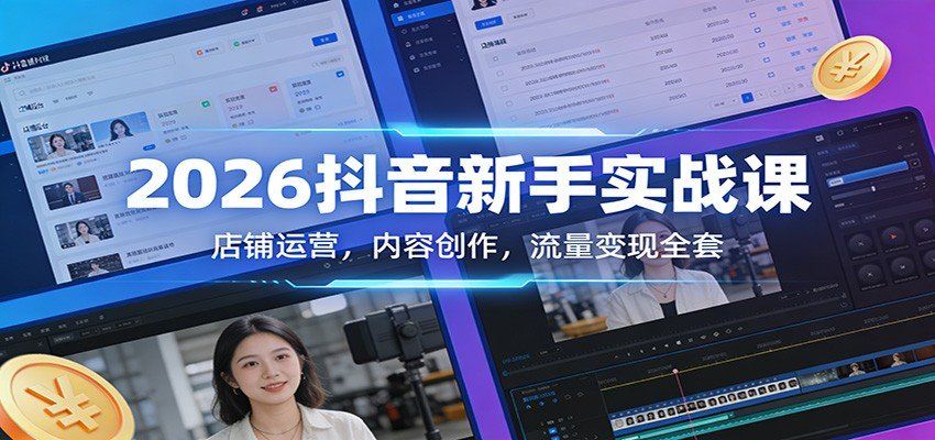 
          2026抖音新手实战课：店铺运营，内容创作，流量变现全套 - Featured image
        