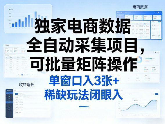 
          独家电商数据全自动采集项目，可批量矩阵操作，单窗口日入3张+，稀缺玩法闭眼入【揭秘】 - Featured image
        